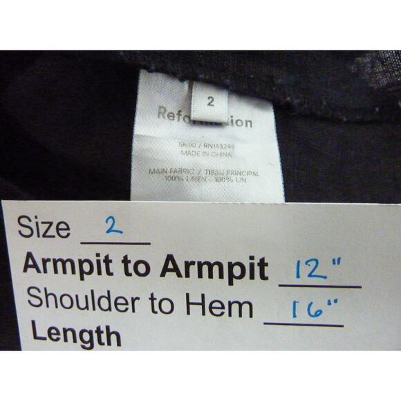 Reformation Ruffle Sleeve Top Black Linen Size 2 - Picture 7 of 7